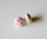 Rose Dew Handmade Fabric Button Earrings