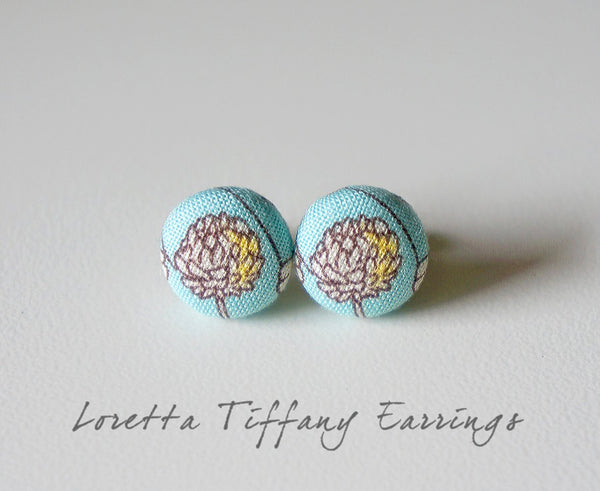 Loretta Tiffany  Handmade Fabric Button Earrings