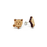 Fortune Cat Zhao Cai Mao Laser Cut Wood Earrings