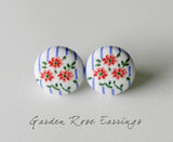 Garden Rose Handmade Fabric Button Earrings