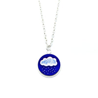 A Blue Raining Day Wood Pendant Necklace