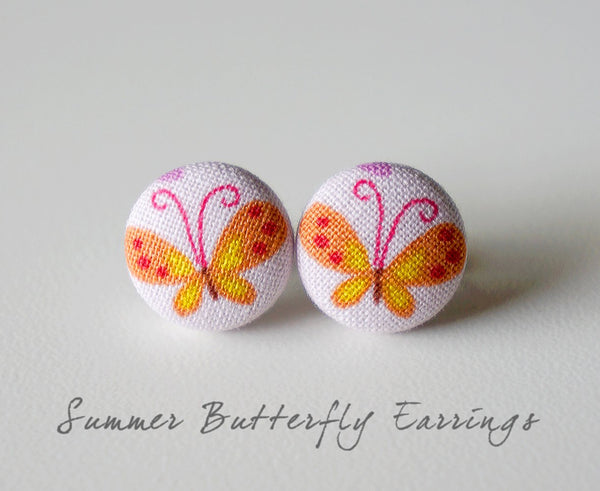 Summer Butterfly Handmade Fabric Button Earrings