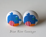 Blue Nioo Handmade Fabric Button Earrings