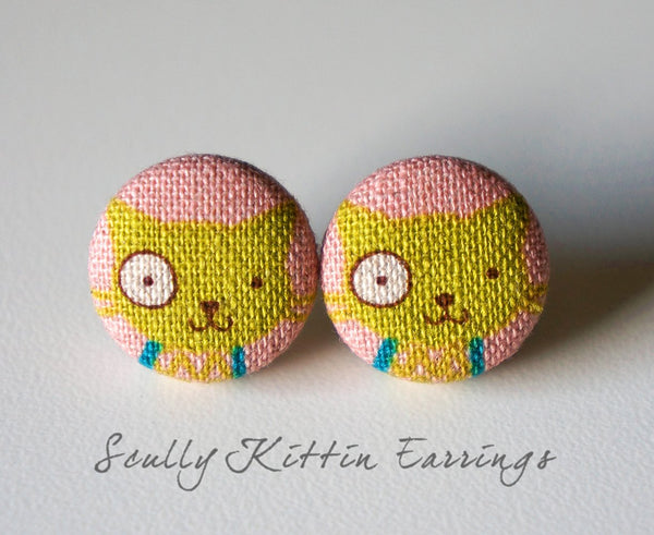 Scully Kittin Handmade Fabric Button Earrings