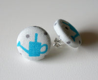 Blue Earl Handmade Fabric Button Earrings