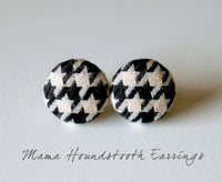 Mama Houndstooth Handmade Fabric Button Earrings