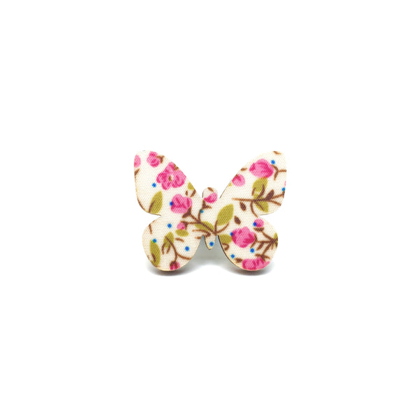 Pink Floral Butterfly Wooden Brooch Pin
