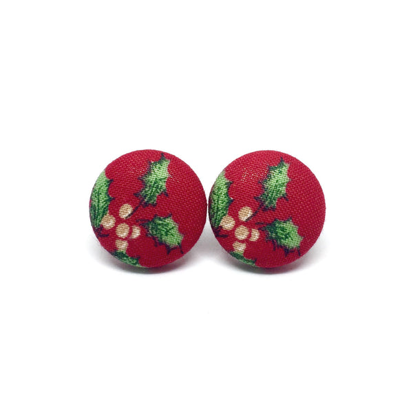 Mistletoe Dreams Handmade Fabric Button Christmas Earrings