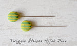 Twiggie Stripes Handmade Fabric Button Hijab Pins