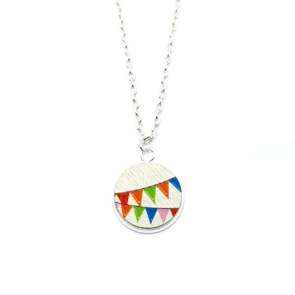 Bunting Banner Wood Pendant Necklace
