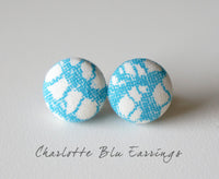 Charlotte Blu Handmade Fabric Button Earrings