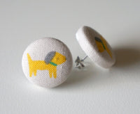 Tommy Doggie Handmade Fabric Button Earrings