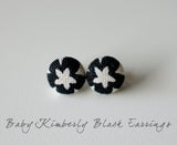 Baby Kimberly Black Handmade Fabric Button Earrings