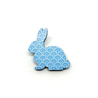 Blue Wheels Rabbit Wooden Brooch Pin