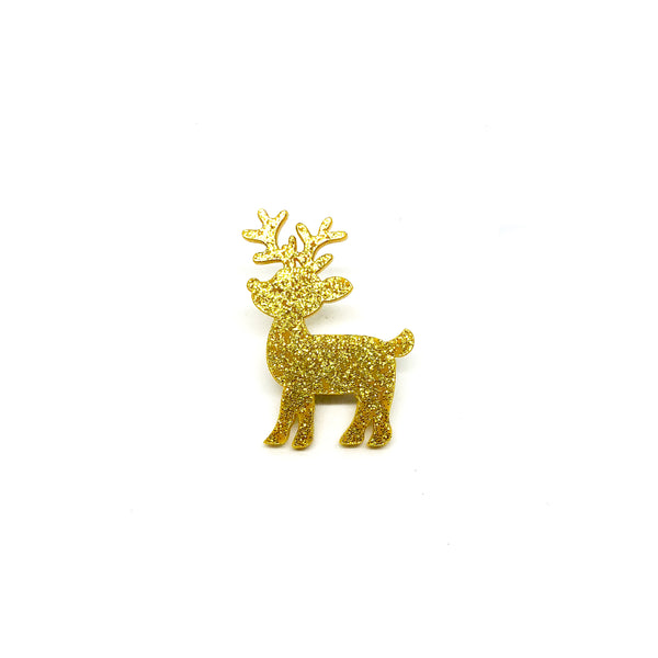 Gold Glitter Deer Laser Cut Acrylic Brooch Pin