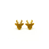 Gold Glitter Deer Laser Cut Acrylic Earrings