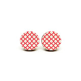 Red Grilles on White Wooden Earrings