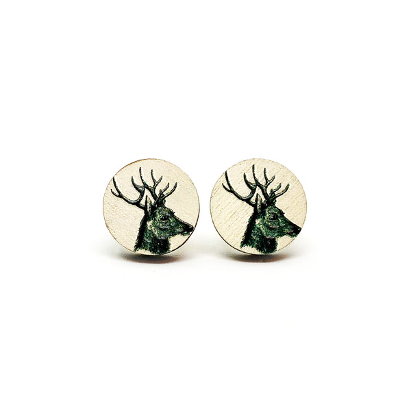 Vintage Elk Wooden Earrings